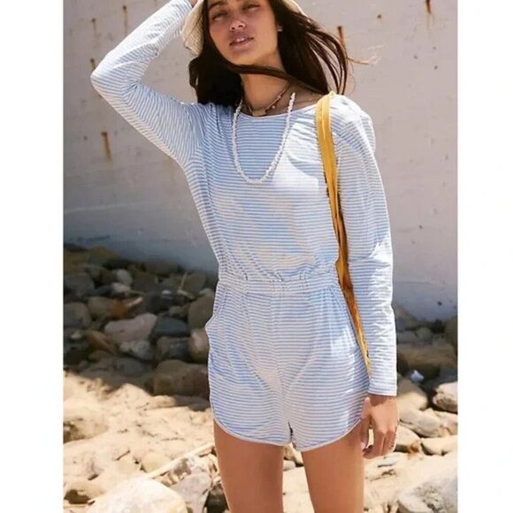 FREE PEOPLE Yvette Striped Romper in Chambray Size X-Small - Picture 6 of 7
